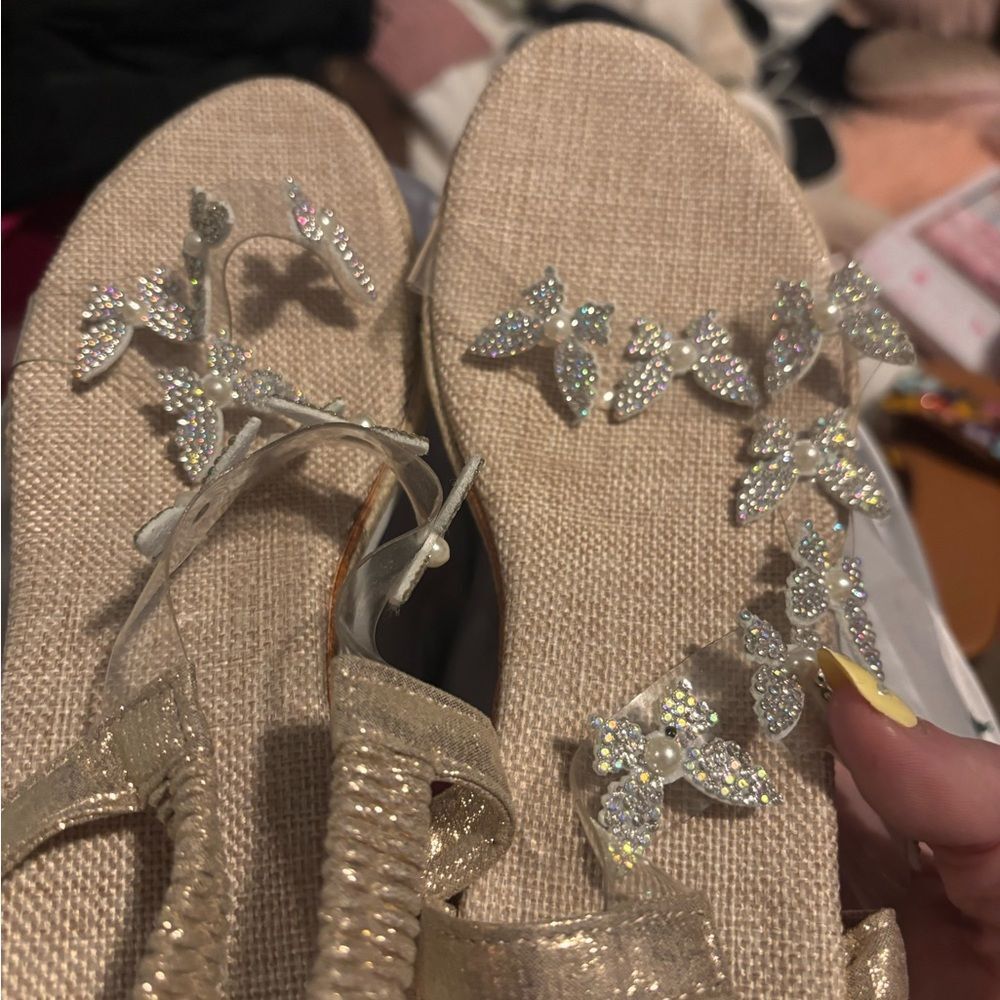 Elegant Beige Sandals with Crystal Embellishments